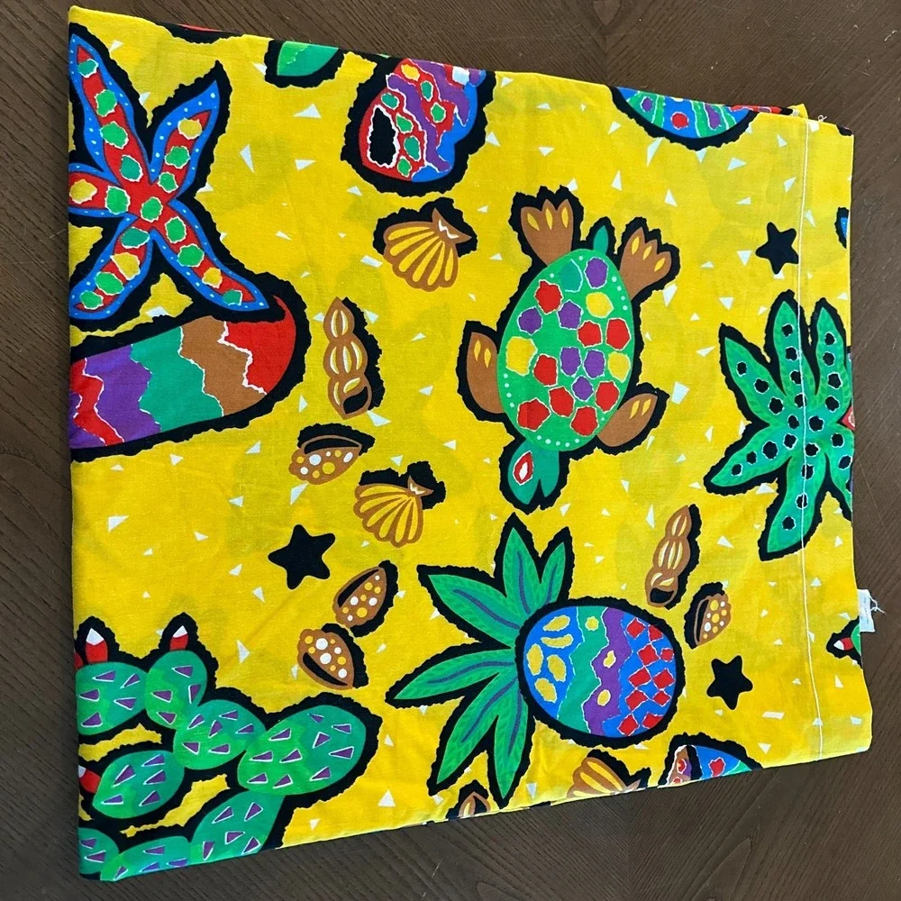 Vintage Twin Tropical Flat Sheet Cotton Blend Turtle Pineapples Tropical 90s 80s